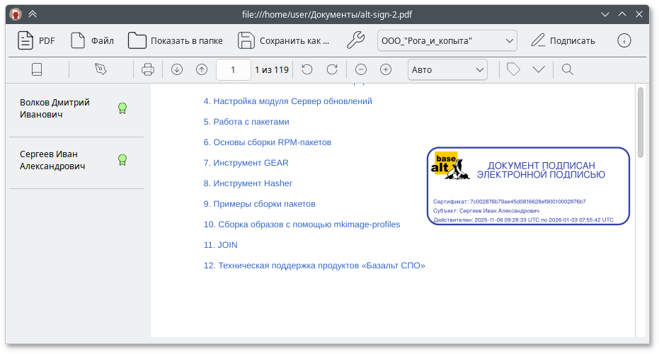 Список подписей