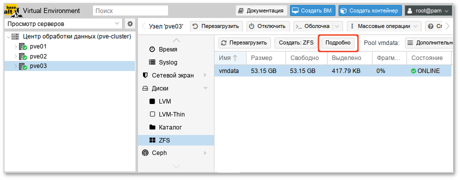 Локальное ZFS хранилище
