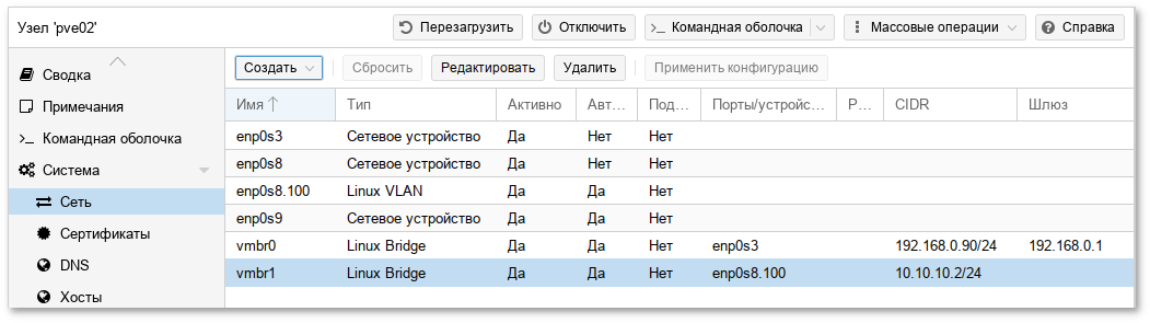 Мост vmbr1 на VLAN