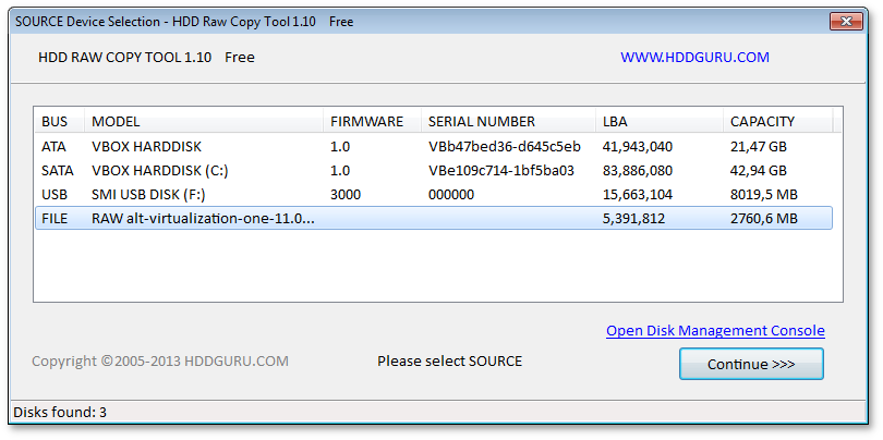 Выбор файла с образом диска