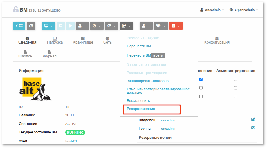 Запуск разового резервного копирования