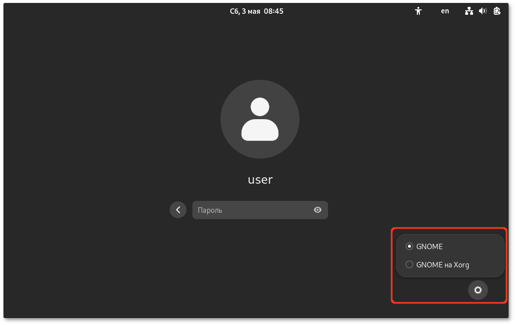 Выбор графического сервера при входе в систему