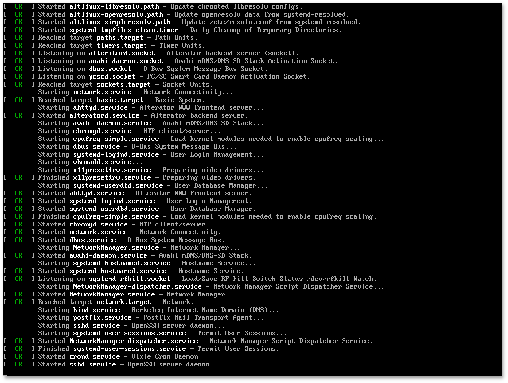 Информация процесса загрузки системы