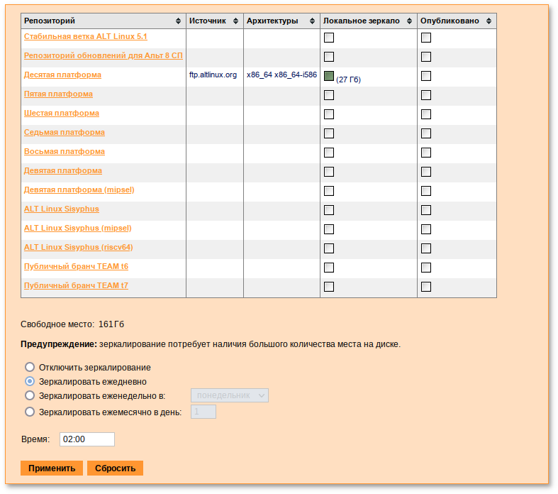 Настройка сервера обновлений