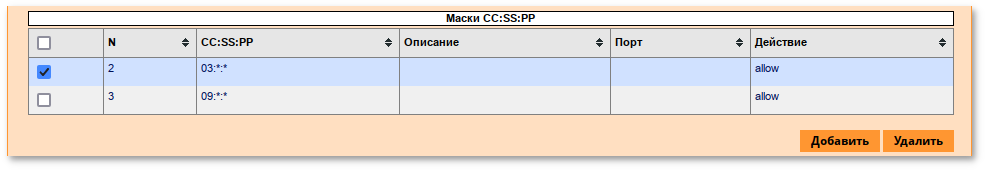 Удаление правила для всех устройств с интерфейсами 03:*:*