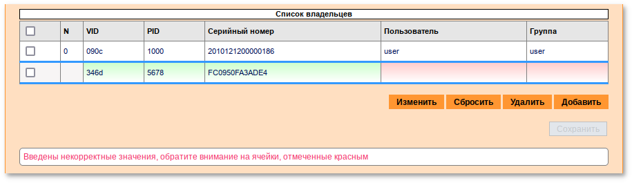 Параметры устройства