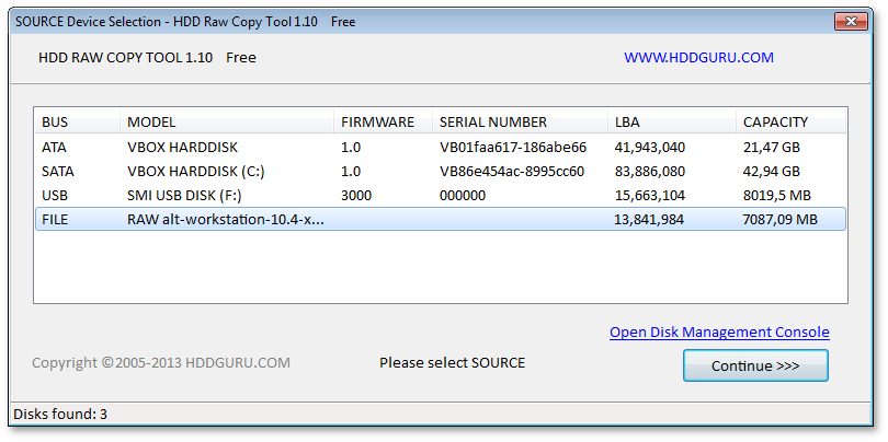 Выбор файла с образом диска