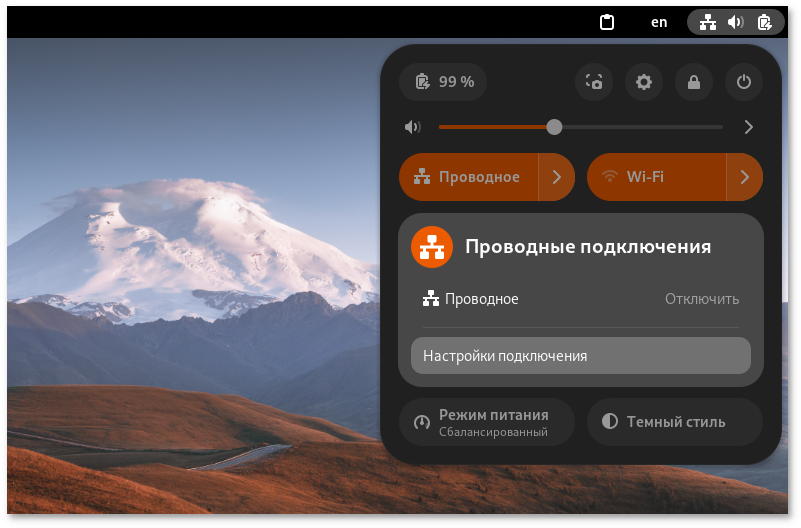 Раздел Проводные подключения