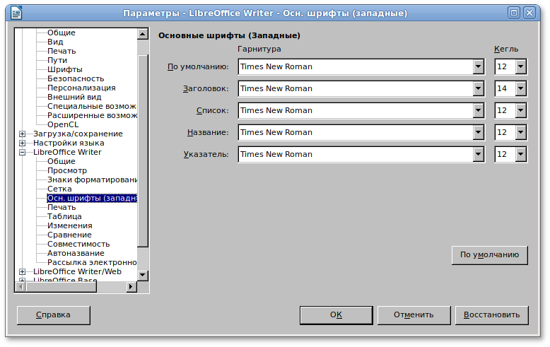 LibreOffice настройка шрифтов