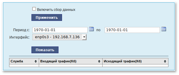 Веб-интерфейс модуля Сетевой трафик