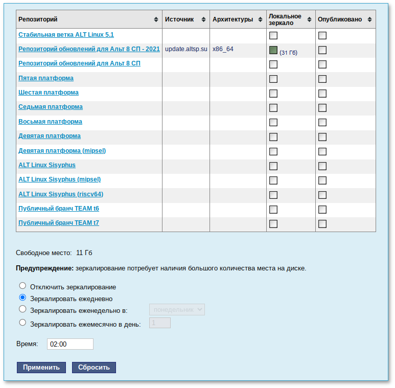 Настройка сервера обновлений