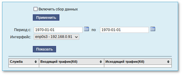 Веб-интерфейс модуля Сетевой трафик