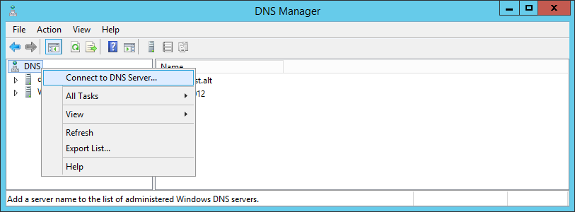 Оснастка DNS в RSAT. Подключение к DNS-серверу