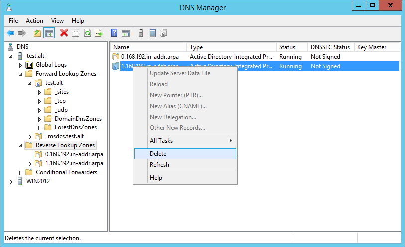 Оснастка MMC DNS. Удаление зоны